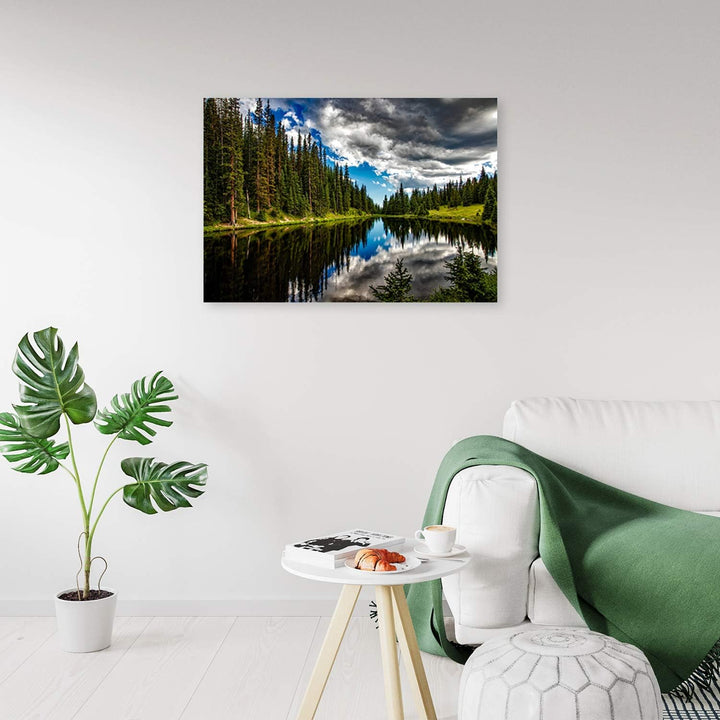 Wanddeko See Bild Kunstdruck modern Wald Grün 80x60 cm