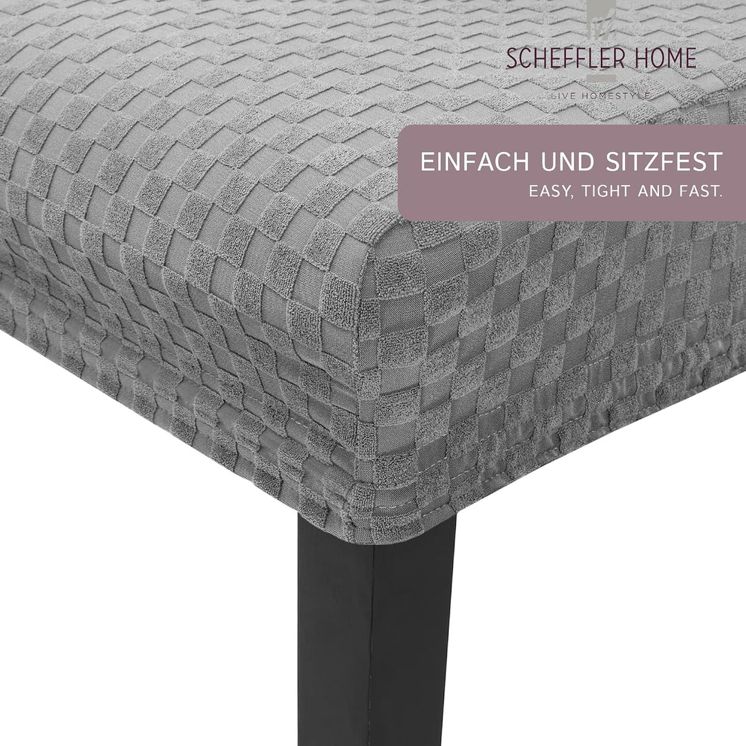 SCHEFFLER-Home Stuhlhussen Stretch Emil/Stretch Stuhlhussen Grau 6er Set/elastische Stuhlabdeckungen