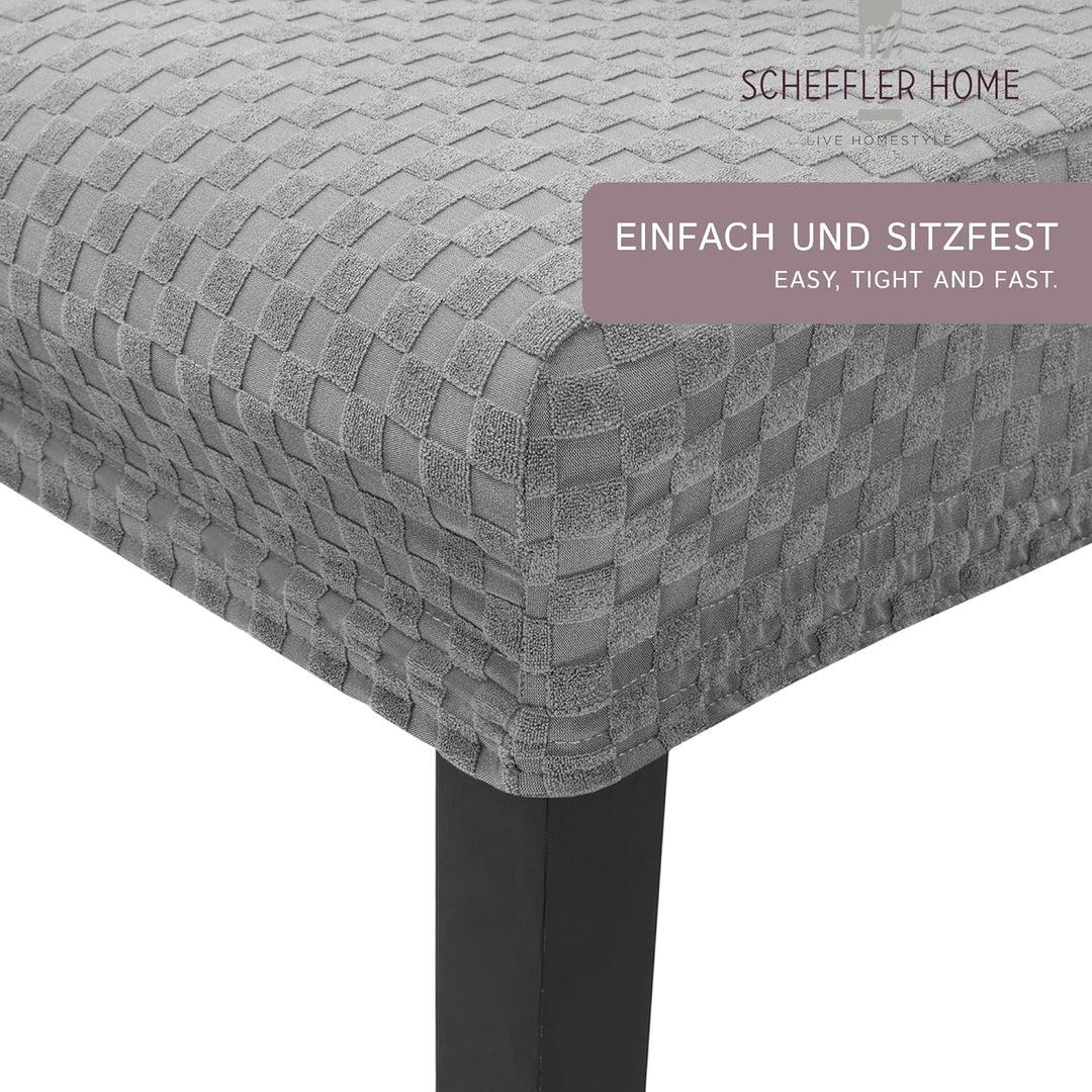 SCHEFFLER-Home Stuhlhussen Stretch Emil/Stretch Stuhlhussen Grau 6er Set/elastische Stuhlabdeckungen