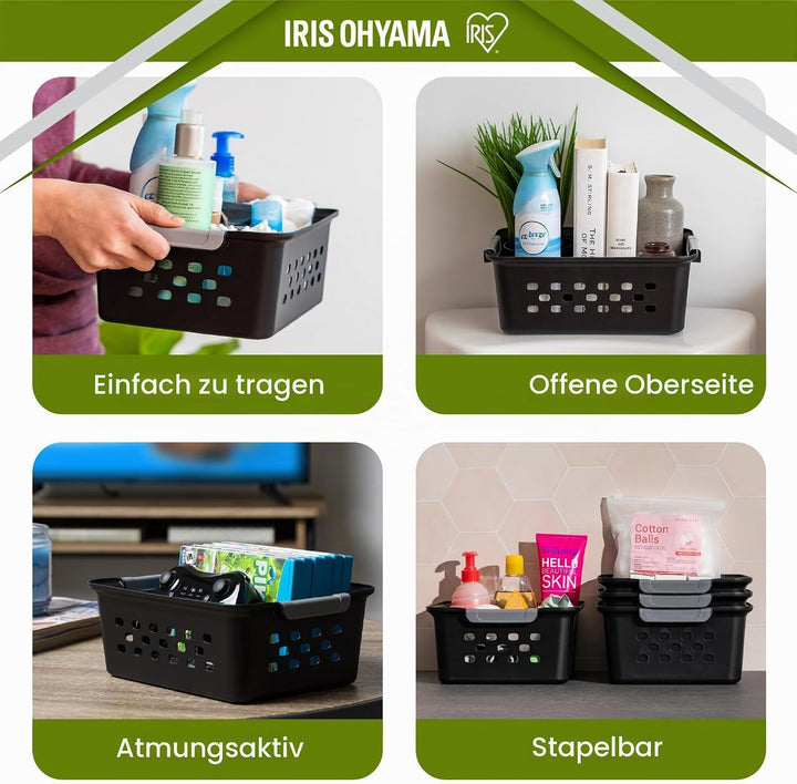 Iris Ohyama, 6er-Set Aufbewahrungskörbe 5L, stapelbare &amp; platzsparende Kunststoffboxen, Organizer fü