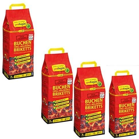 4 x Grillis Buchen Grill Holzkohle Briketts je 3 Kg