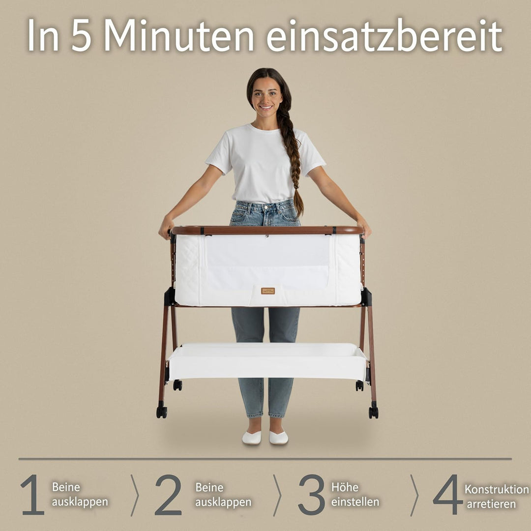 SnooBee Babybett Beistellbett Baby & Co-Sleeper – Höhenverstellbares Babybett mit Matratze, Rollen m