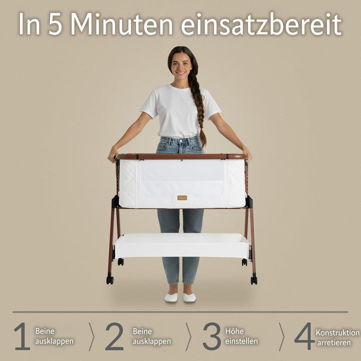 SnooBee Babybett Beistellbett Baby & Co-Sleeper – Höhenverstellbares Babybett mit Matratze, Rollen m