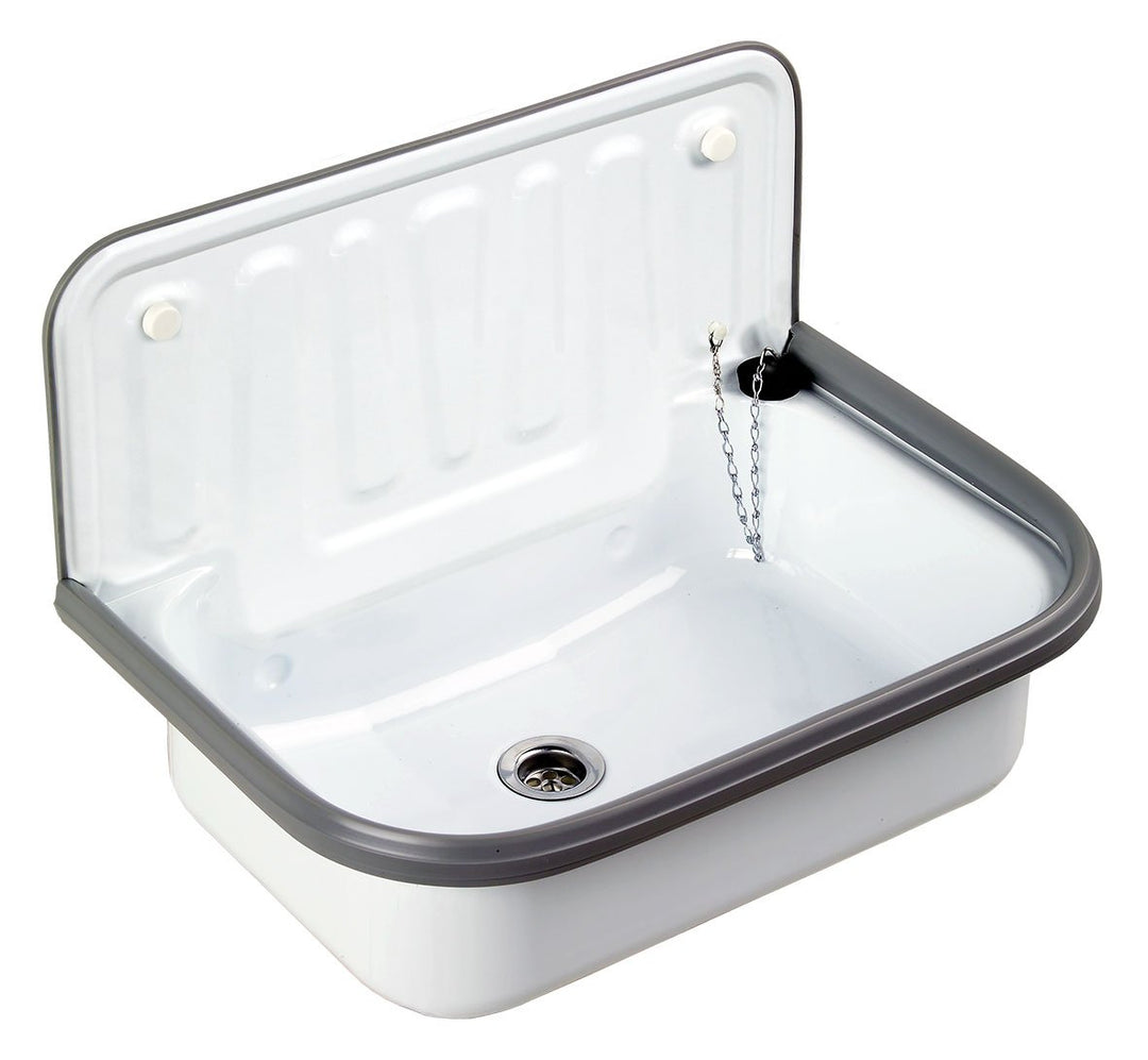 Ausgussbecken Spülbecken aus Stahl emailliert 51x33x37cm weiss ver, A2