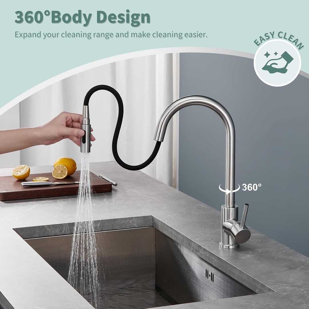 YardMonet Küchenarmaturen wasserhahn küche,ausziehbar 360° Drehbar 2 Sprühfunktionen, Edelstahl küch