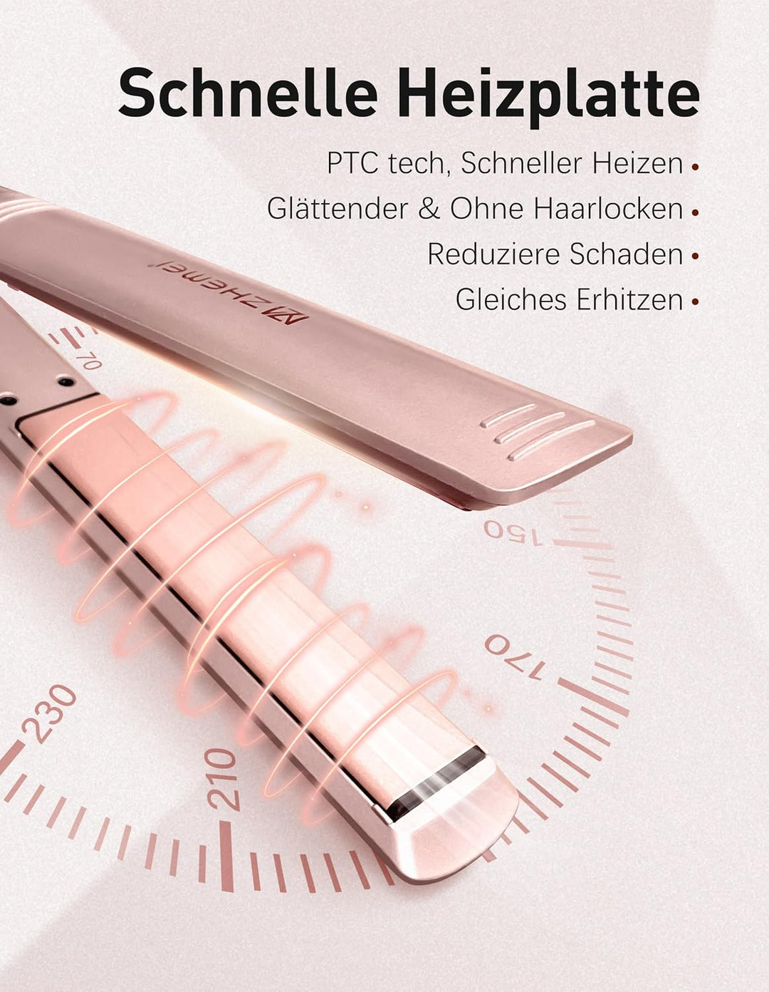 Glätteisen, Haarglätter &amp; Reisebügeleisen – 1Zoll Keramik Ionen LED 6Temp 130‑230°C DualVolt (110‑24