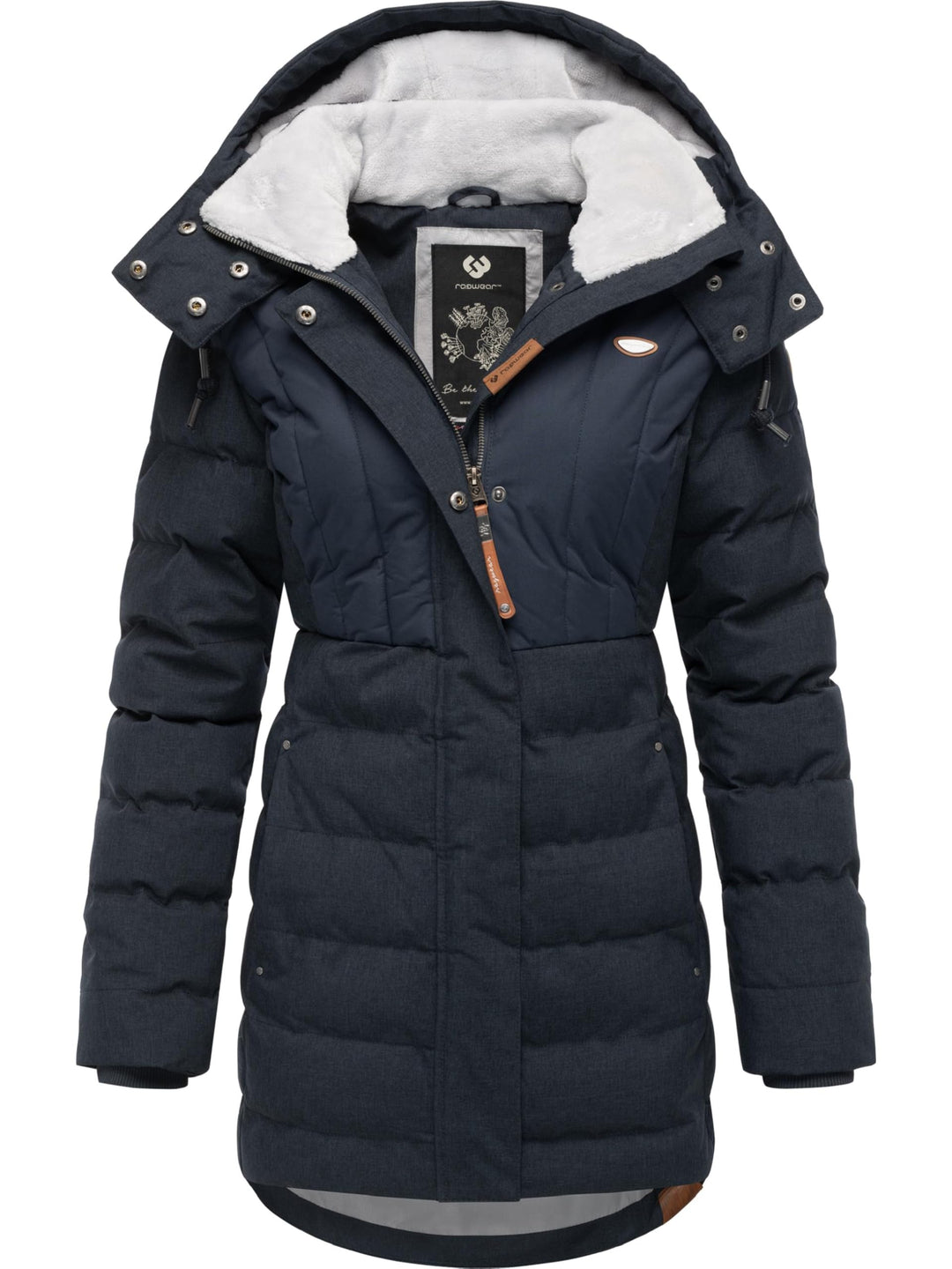 Ragwear Damen Wintermantel Warmer wasserdichter Steppmantel lang mit Kapuze Ashanta Block XS-6XL XXL