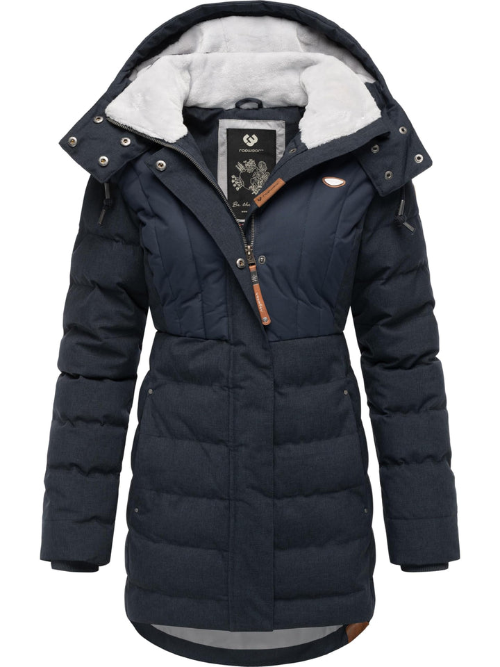 Ragwear Damen Wintermantel Warmer wasserdichter Steppmantel lang mit Kapuze Ashanta Block XS-6XL XXL