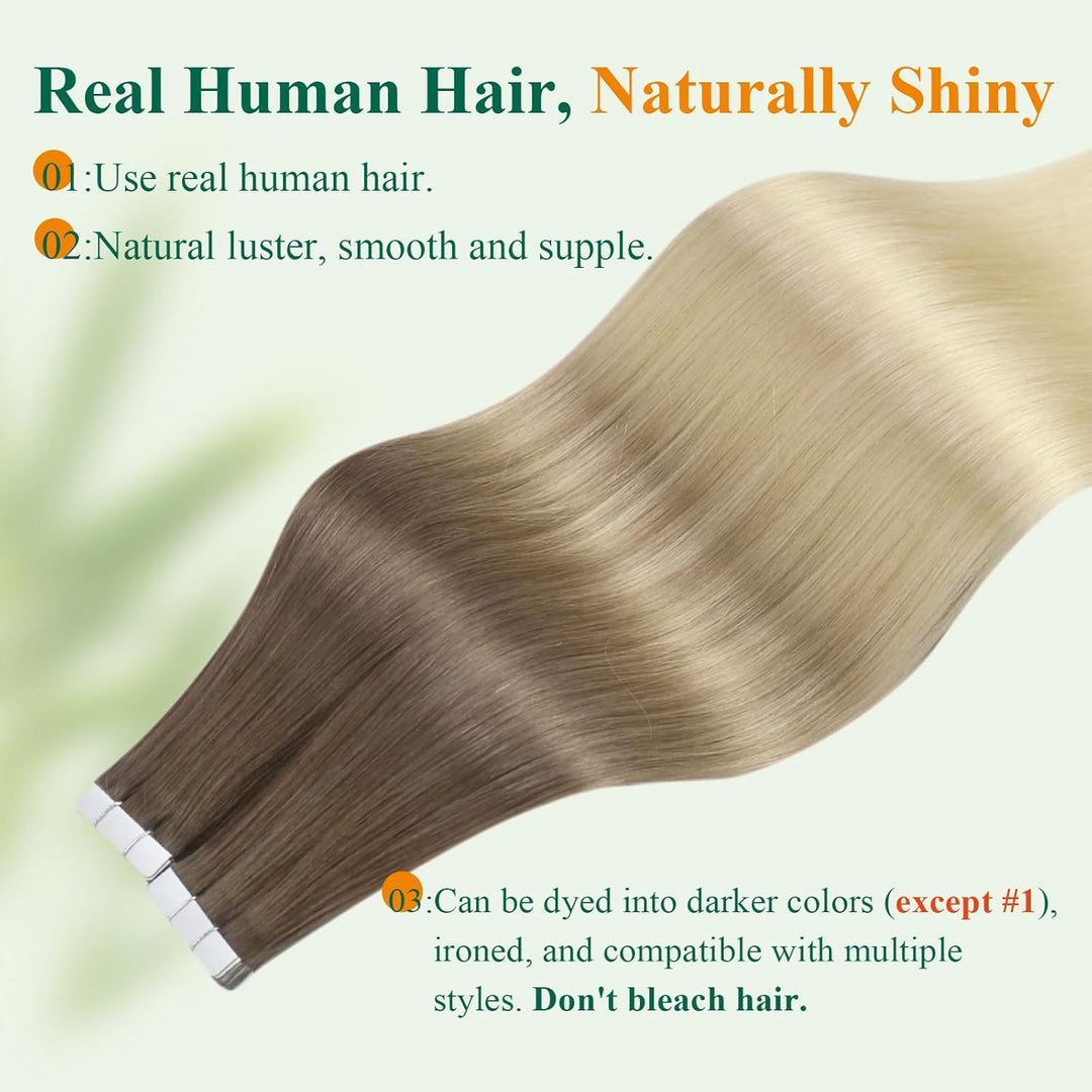 Easyouth Tape in Extension Echthaar Balayage Extensions Tape in Echthaar Farbe Aschbraun Mix Platinb