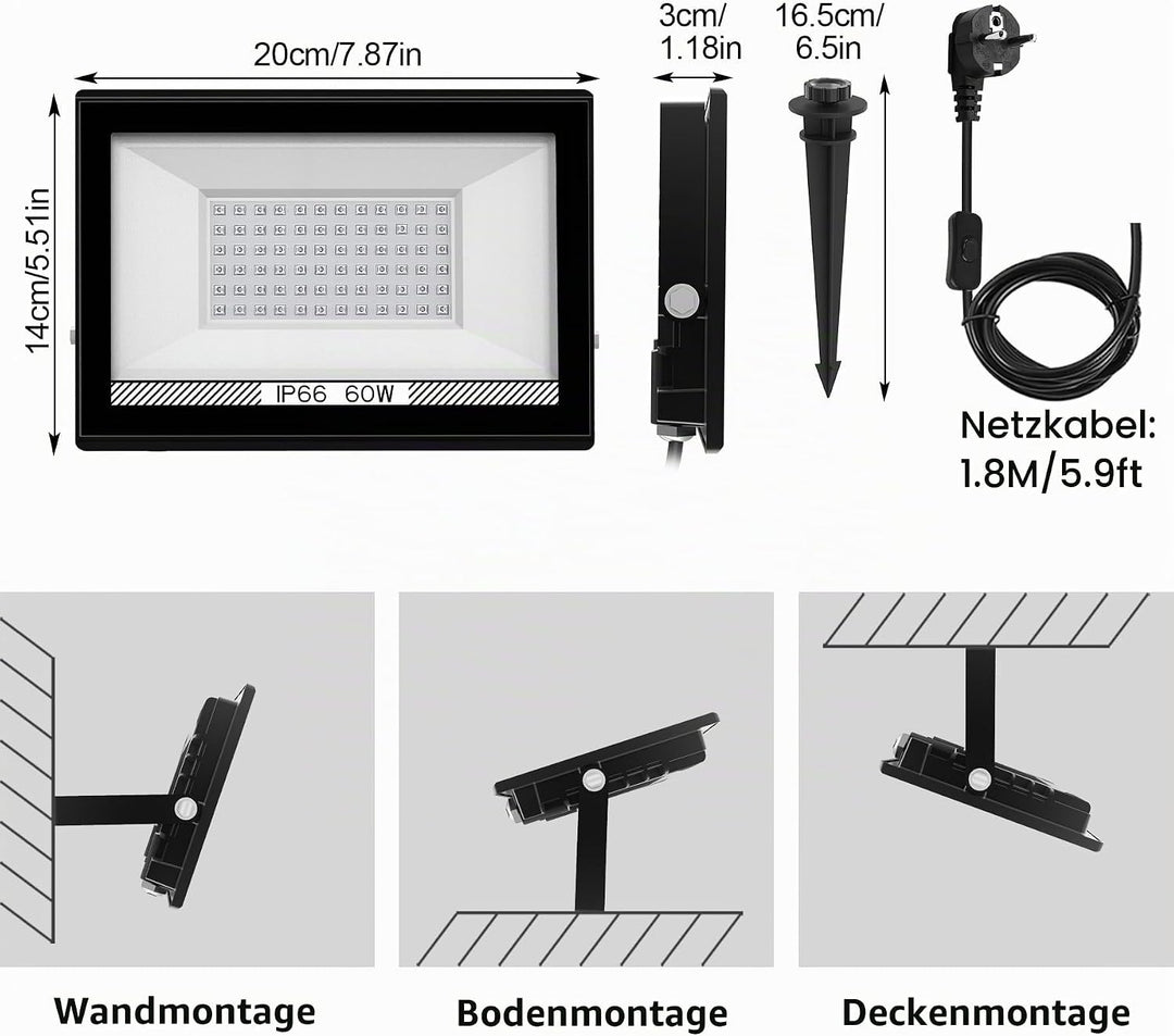 60W LED Schwarzlicht Strahler, NATPOW UV Schwarzlicht Fluter mit Stecker IP66 Wasserdicht Schwarzlic