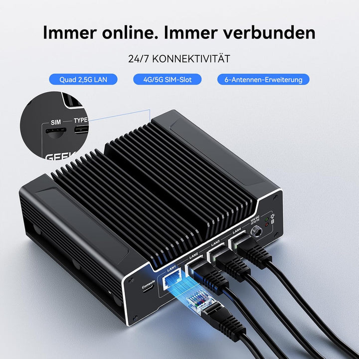 GEEKOM iX12 Lüfterloser Mini PC mit Intel N150, 3 Jahre Garantie, 4× 2.5G LAN, Firewall Hardware/Rou