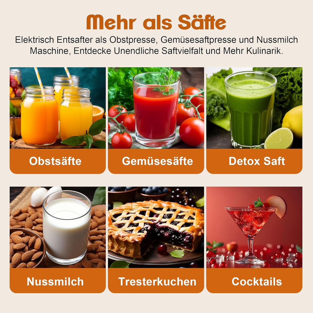 Fretta Entsafter Slow Juicer Testsieger, Entsafter Gemüse und Obst, 135MM Öffnung und 1,8L Juicer Ma