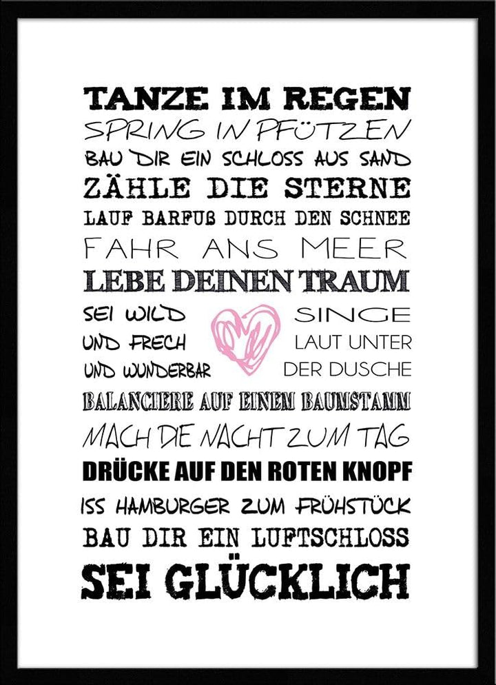 artissimo, Spruch-Bild gerahmt, 51x71cm, PE6001-ER, Tanze im Regen, Bild, Spruch-Poster mit Rahmen