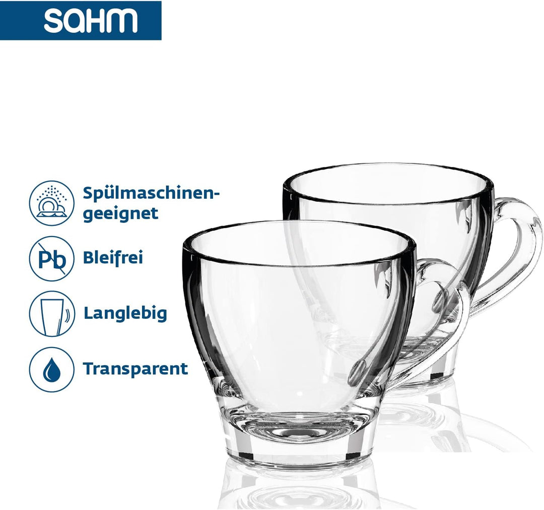 Sahm Cappuccino Gläser mit Henkel Set (6 STK) - 180ml Cappuccino Tassen Set - Spülmaschinengeeignet