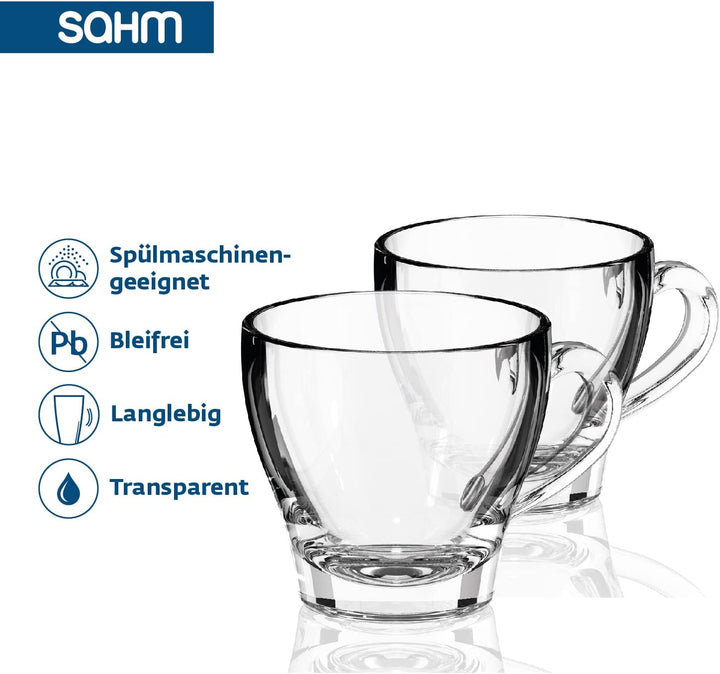 Sahm Cappuccino Gläser mit Henkel Set (6 STK) - 180ml Cappuccino Tassen Set - Spülmaschinengeeignet