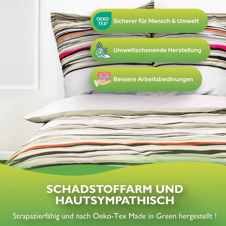 ETÉREA Renforcé Bettwäsche 200x200cm + 2X 50x75cm - 100% Baumwolle Bettbezug Jeanine natürlich weich