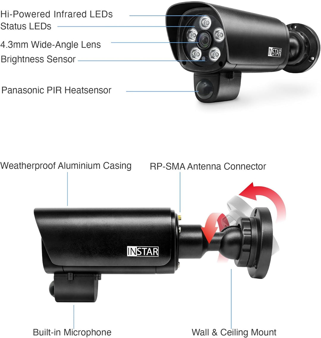 INSTAR IN-9808 4K IP Überwachungskamera aussen schwarz, LAN/WLAN/PoE, HomeKit Kamera, AI-Personenerk