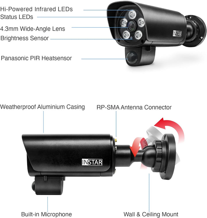 INSTAR IN-9808 4K IP Überwachungskamera aussen schwarz, LAN/WLAN/PoE, HomeKit Kamera, AI-Personenerk
