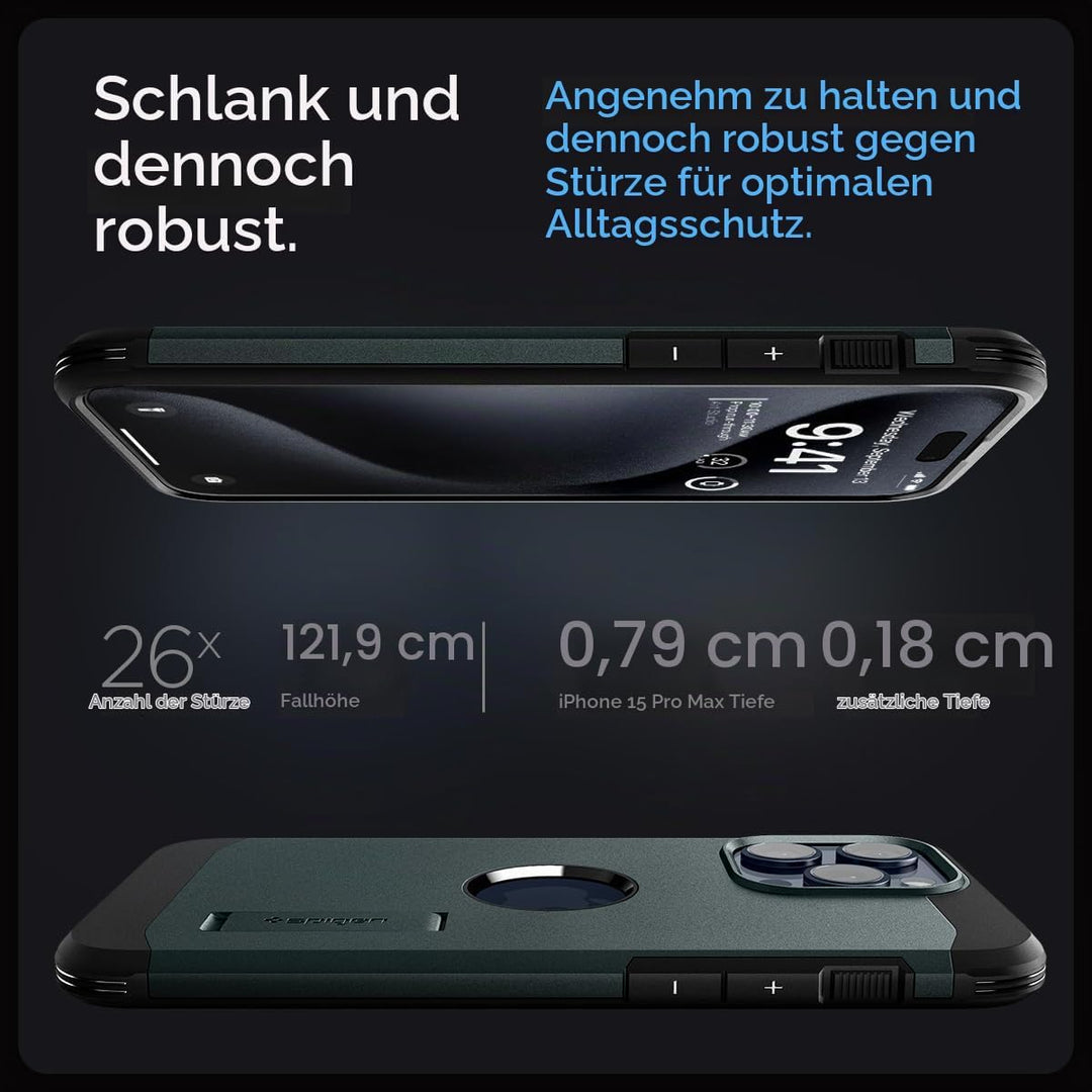 Spigen Hülle für iPhone 15 Pro Max Tough Armor MagFit Kompatibel mit MagSafe -Abyss Green, Abyss Gre