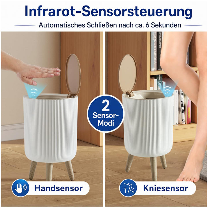Badezimmer Mülleimer mit Sensor, 9L, automatisch und leise, Weiss