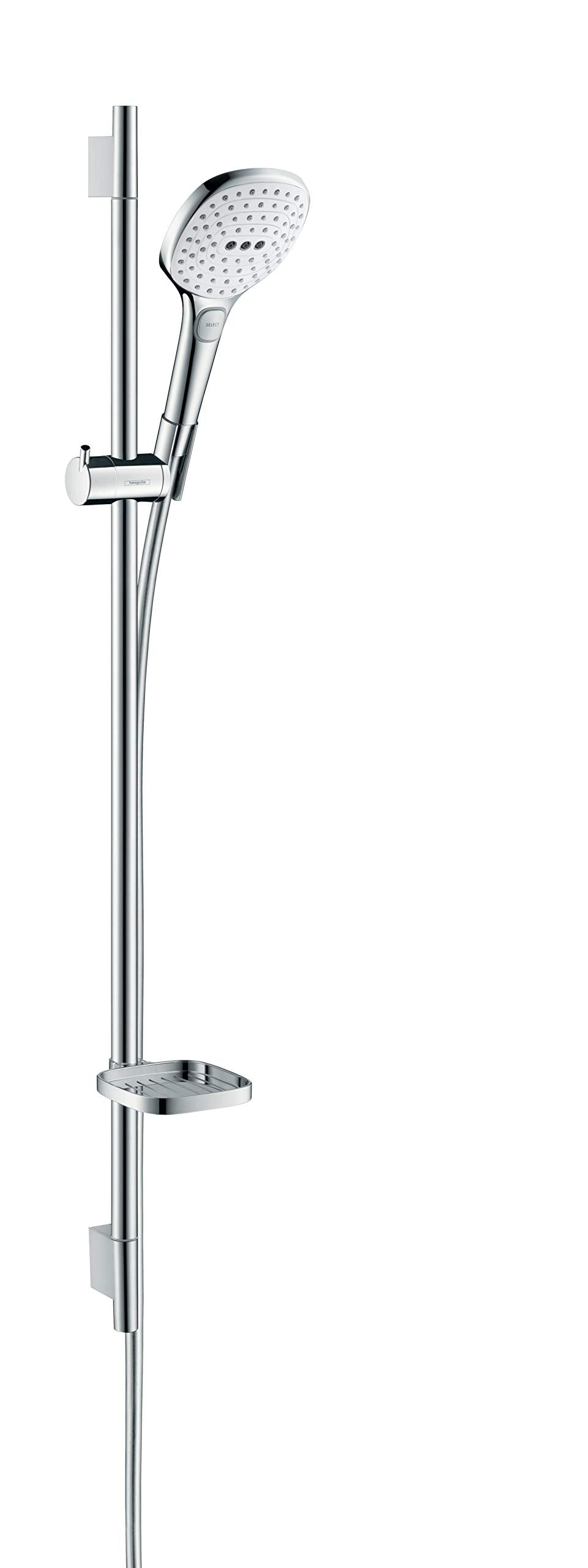 hansgrohe Raindance Select E 120 Duschset 0,90m, 3 Strahlarten, mit Seifenablage, Weiss/Chrom