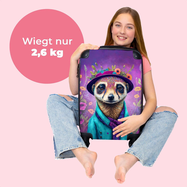 NoBoringSuitcases.com® Hartschalenkoffer Mädchen Koffer fürs Handgepäck Reisekoffe Kinder Erdmännche