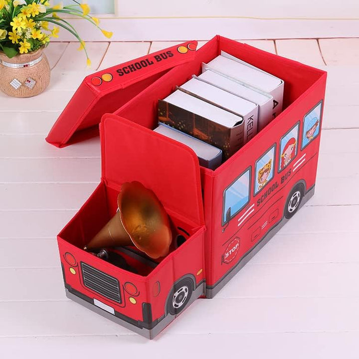 RHP Sitzbox Sitzhocker Kinder, Staubox mit Deckel, Spielzeug, faltbar, Polizei, Schulbus, Eiswagen,