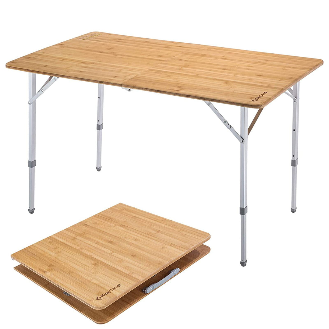 KingCamp Bambus Falt Tisch Camping Klapptisch Garten Alu Holz 3 Höhen Verstellbar
