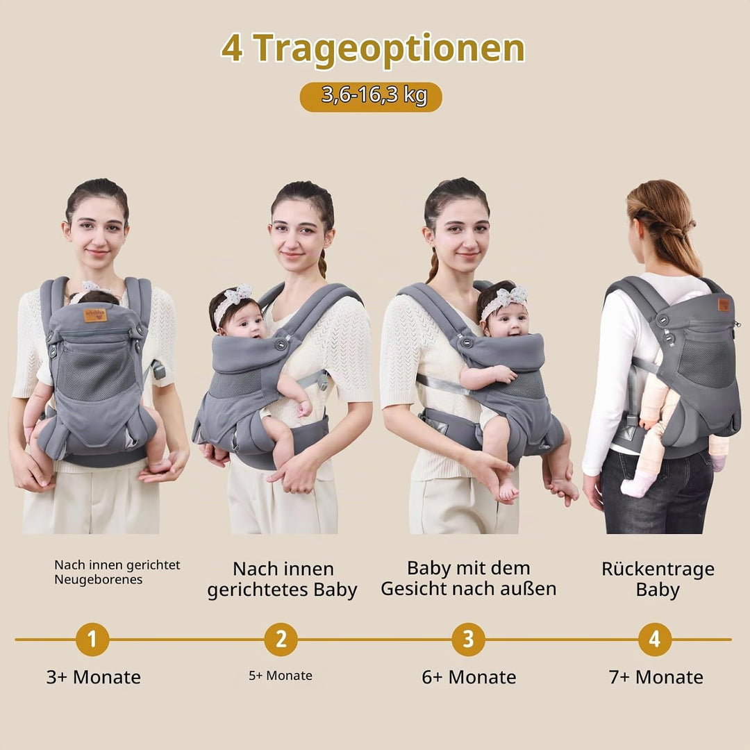 Babytrage für Neugeborene ab Geburt, Weich Atmungsaktiv Babytrage mit verstellbarem Hüftgurt Schulte