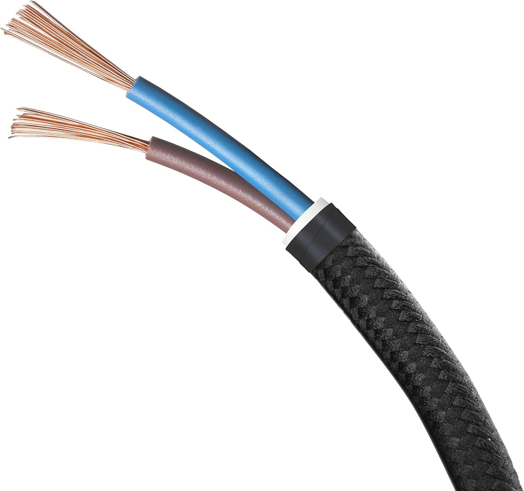 Amarcords - Textilkabel für Lampen SCHWARZ, rund, Seide, 3 Meter, mit 2 Leiter 2x0,75 - Stoffkabel m