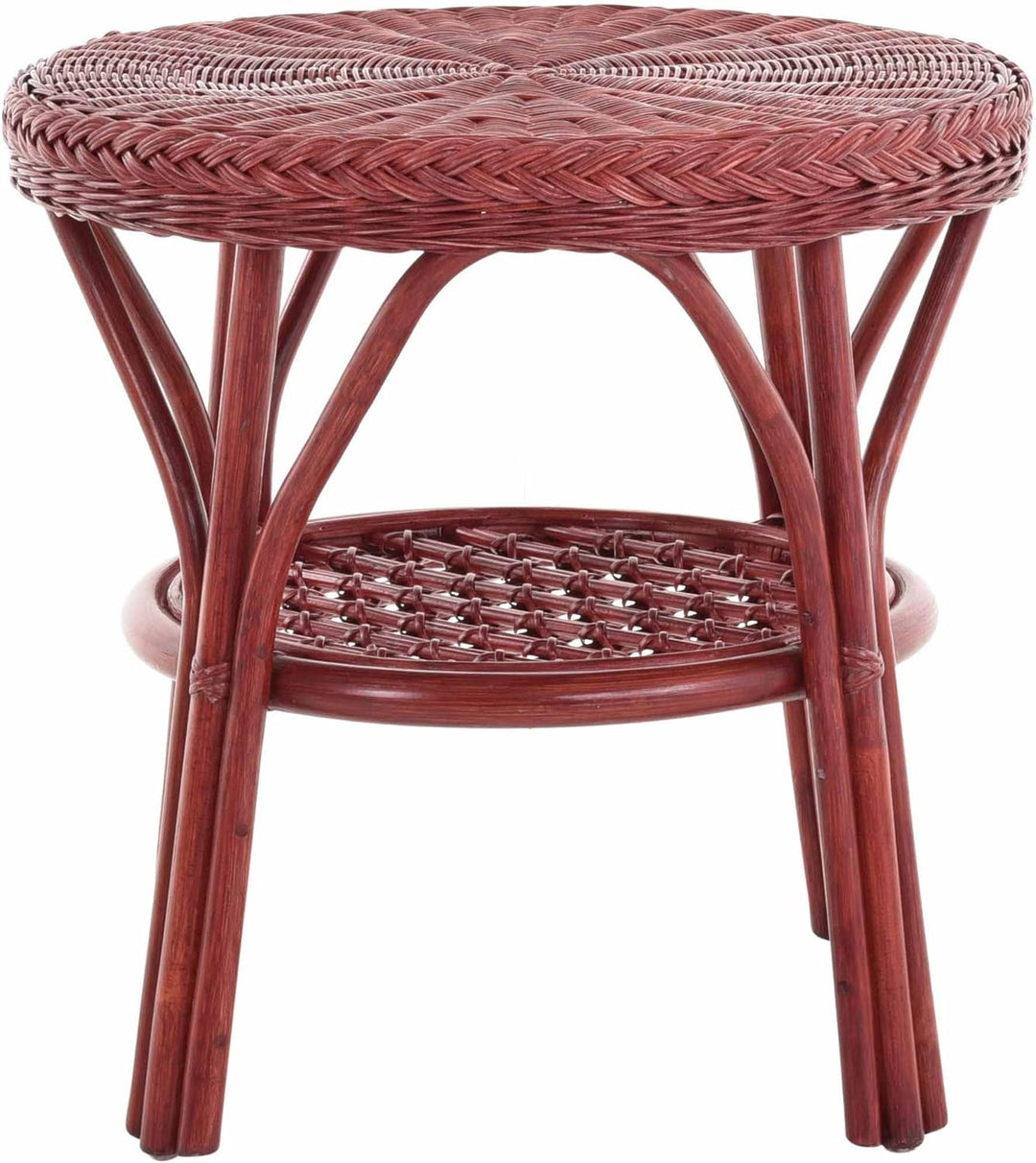 Rattan-Tisch/Beistelltisch Rund/Couchtisch Rattantisch Ablage (Bordeaux Rot)