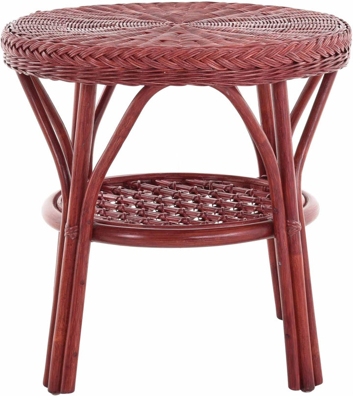 Rattan-Tisch/Beistelltisch Rund/Couchtisch Rattantisch Ablage (Bordeaux Rot)