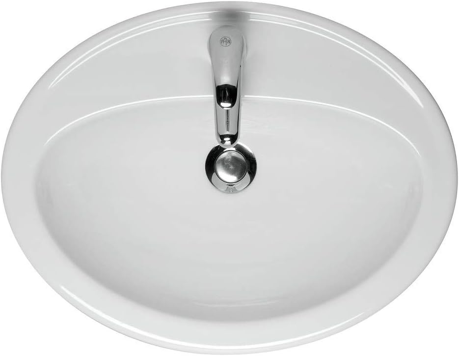VBChome Waschbecken Oval 54cm x 41cm Weiss Waschtisch Einbauwaschbecken Waschplatz Bad Badezimmer Gä