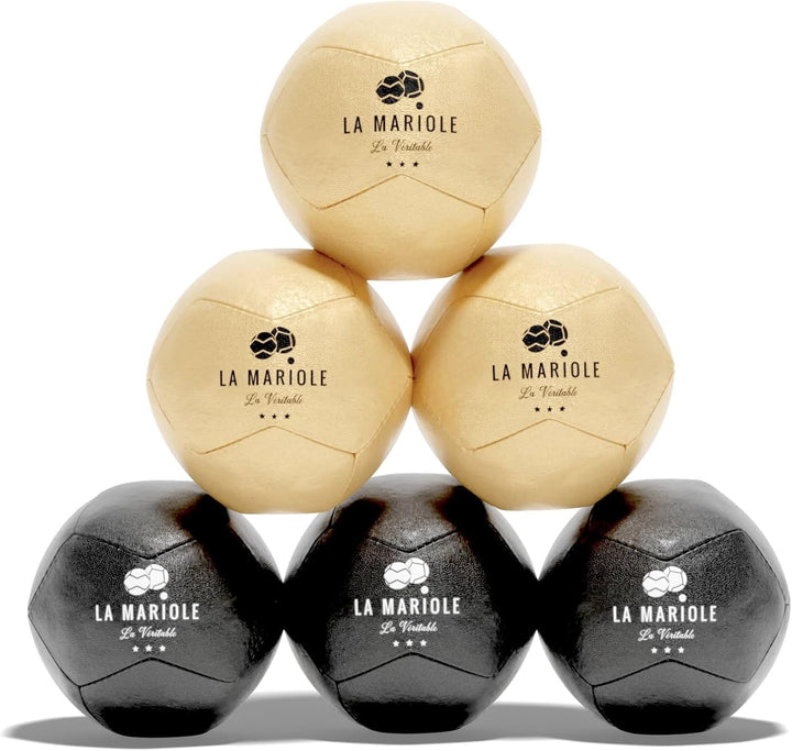 LA MARIOLE – Boccia-Kugeln für alle Terrain Innen und Aussen – Offizielles Pack V4 Schwarz und Gold,