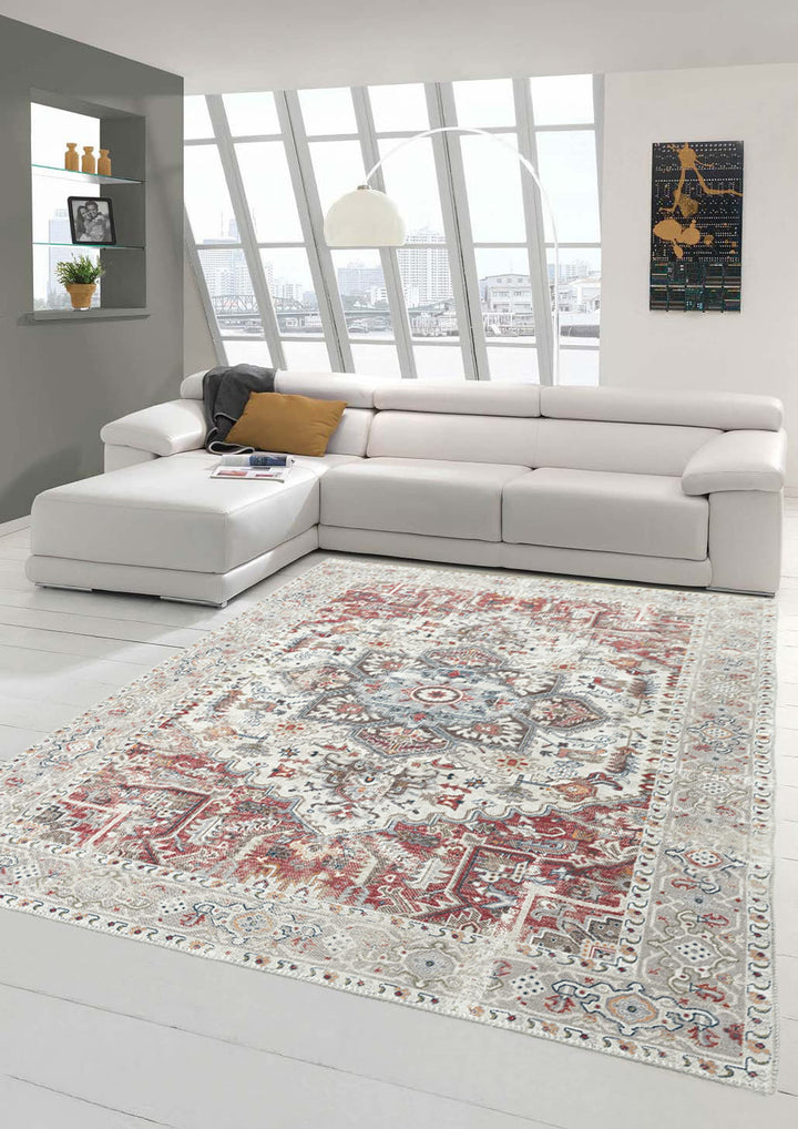 Teppich-Traum Modern klassischer Teppich mit orientalischen Verzierungen & Ornamenten in Creme rot o