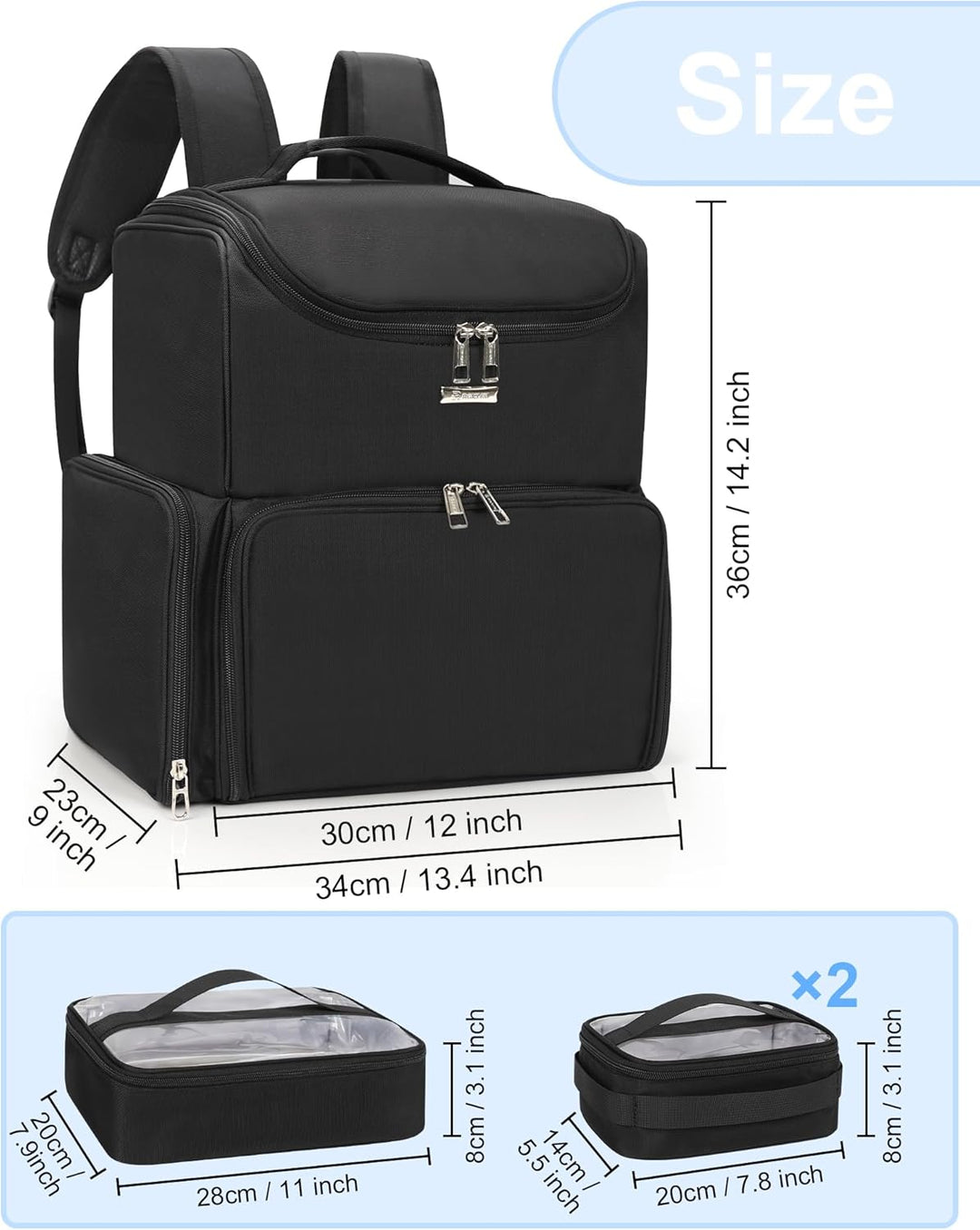 Relavel Makeup-Rucksack, grosse Make-up-Tasche mit 3 klaren Sets, Doppelwandige professionelle Kosme