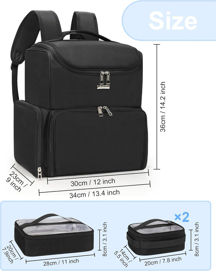 Relavel Makeup-Rucksack, grosse Make-up-Tasche mit 3 klaren Sets, Doppelwandige professionelle Kosme