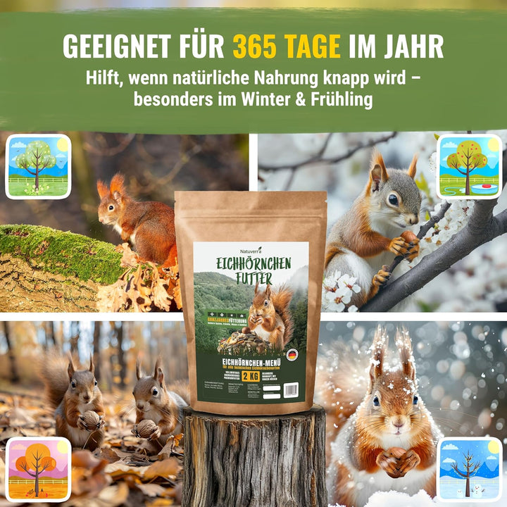 Natuverra Eichhörnchen-Menü 2 kg Premium-Mix aus Saaten, Getreide, Nüssen, Früchten & Gemüse, Protei