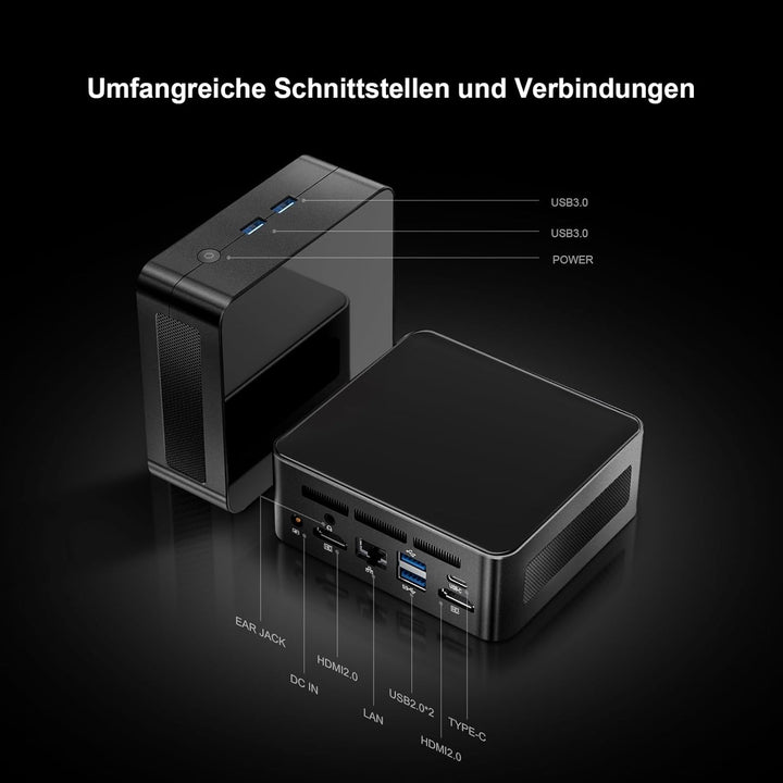 Mini-PC AMD Ryzen 5 3550H (4C/8T 3,7 GHz Max) 16 GB DDR4 RAM 512 GB SSD, 3X 4K-Display Mini-Computer