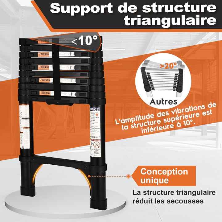 HBTower Teleskopleiter 3,2m mit rutschfesten Füssen, Leichte Ausziehleiter, Leiter Ausziehbar, klapp