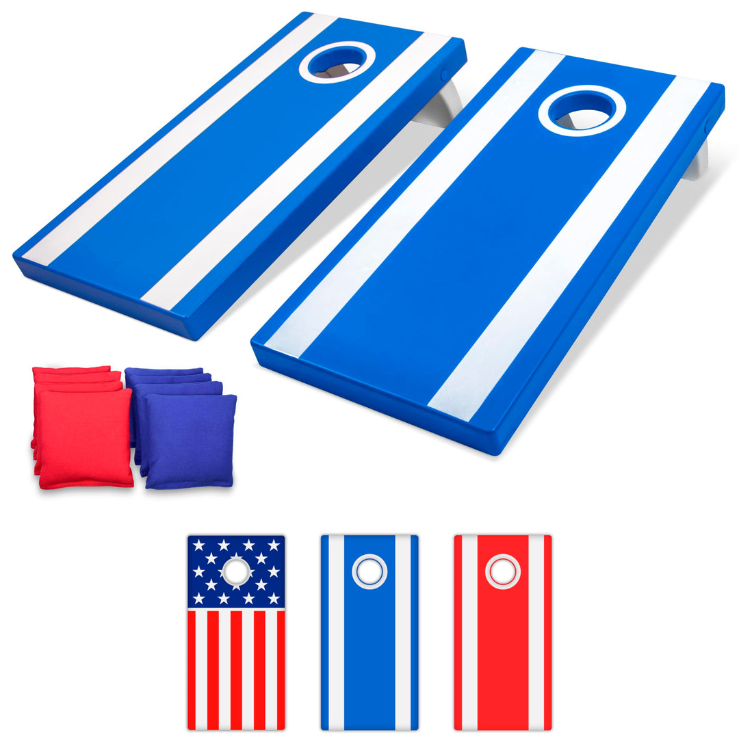 GoSports 1,2 x 0,6 m Allwetter-Cornhole Boards – Amerikanische Flagge, rot oder blau – Spielset enth
