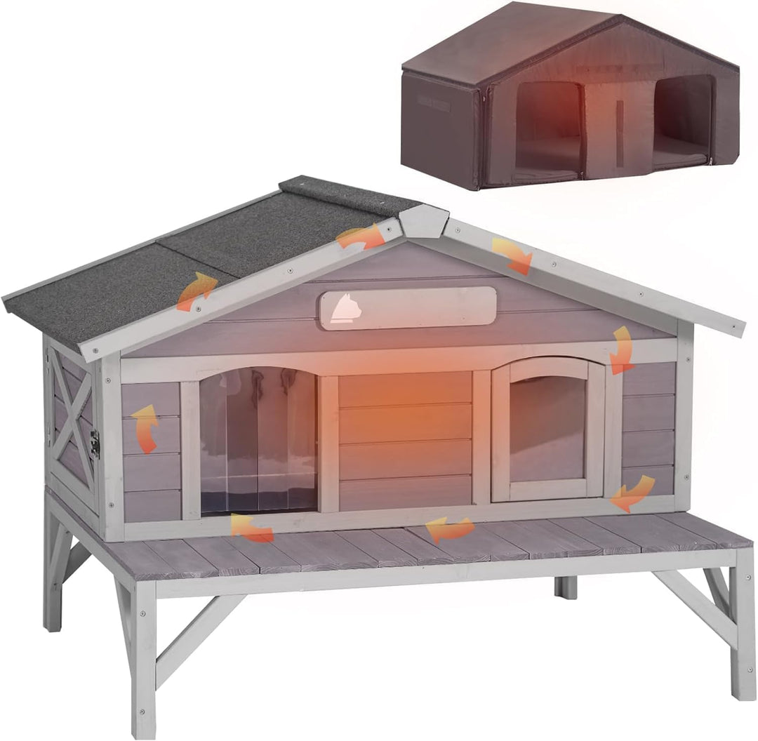 Aivituvin Katzenhaus Outdoor Winterfest aus Holz Isoliert, Feral katzenhöhle Wetterfest für Winter D