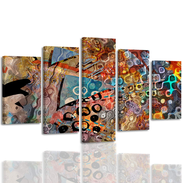 Feeby Leinwandbild 5-teilig Abstrakt Bild Wanddeko Grafik Design mehrfarbig 150x100 cm Leinwandbild