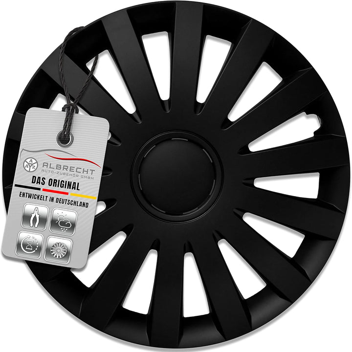 Albrecht 14 Zoll Radkappen schwarz matt für Stahlfelgen - Wind Radzierblenden aus hochwertigem Kunst