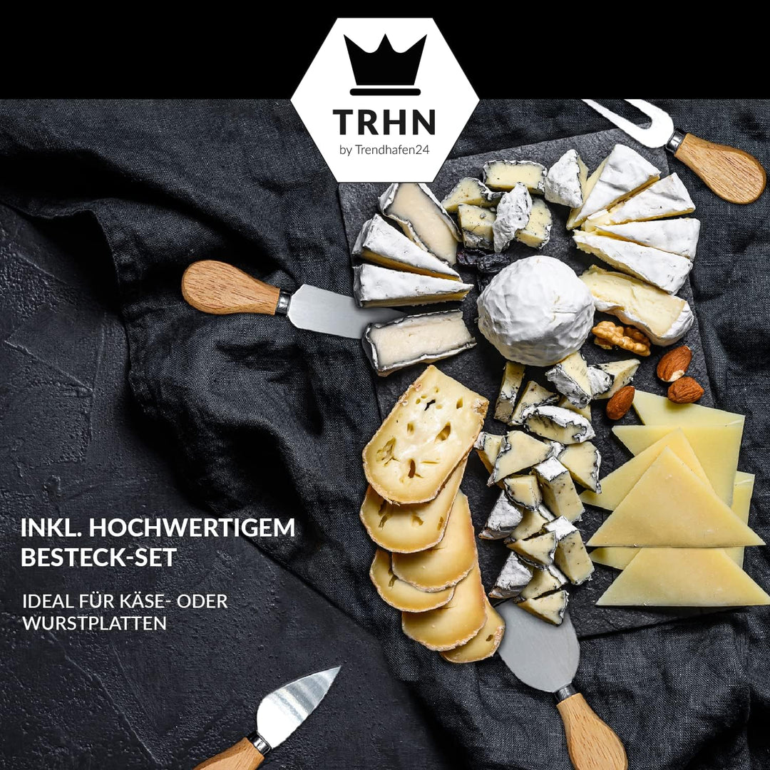 TRHN24 by Trendhafen24 Schieferplatte Servierplatte mit Besteck (6er Set) - 30x20 cm Servierplatten