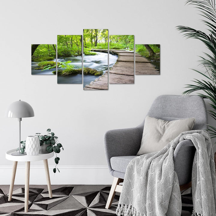 Runa Art Wandbilder Landschaft Brücke 5 Teilig Bild auf Vlies Leinwand Deko Schlafzimmer Wohnzimmer