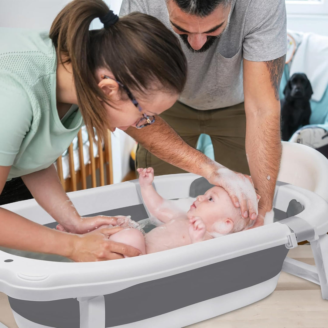 Froadp Faltbare Baby Badewanne Klappbare Babywanne mit Abflusslöchern &amp; Rutschfestem Fusspolster Tra