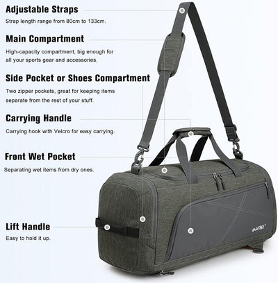 G4Free 60L Grosse Sporttasche&Reisetasche für Damen und Herren/mit Schuhfach & Nassfach/Trainingstas