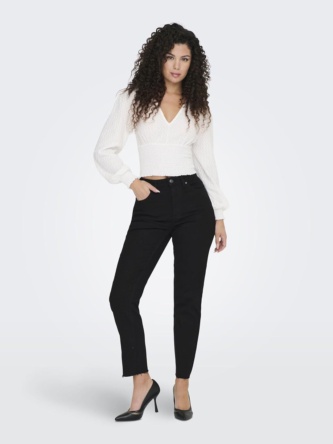 ONLY Damen ONLEMILY HW STR CRP ANK RAW MAE034 15219264 XS Black Denim, XS Black Denim