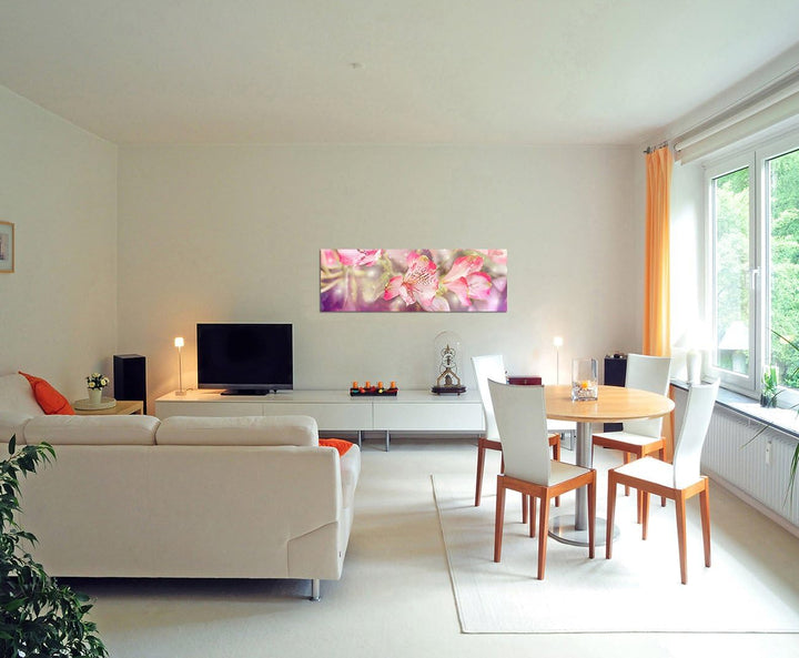Paul Sinus Art Panoramabild auf Leinwand und Keilrahmen 150x50cm Blumen Farbfilter rosa pink